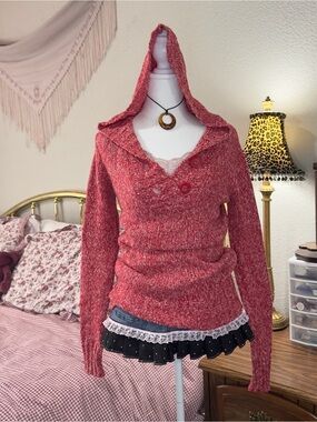 Y2K Cozy Women's Hooded Red Knit Sweater